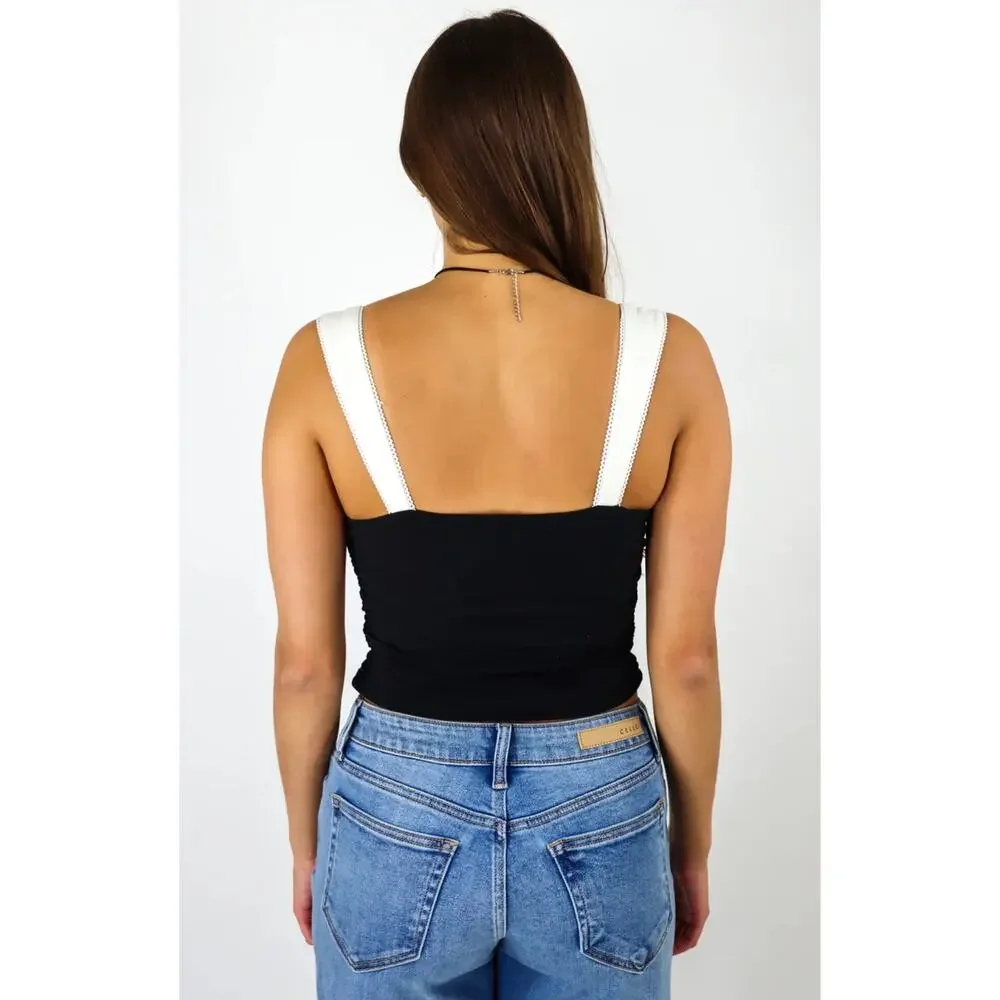 Free People Black & White Two-Tone Tank Top - Size Large